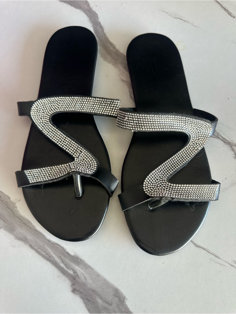 Black Crystal-Embellished Toe-Post Sandals - Women size 8